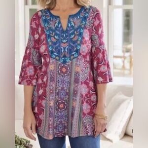 NWT Soft Surroundings Aili Embroidered Tunic Top Size PM